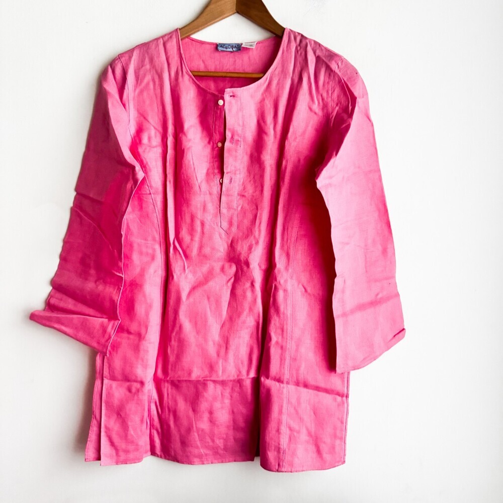 Acrobat Barbie Pink 100% Linen Long Sleeve Tunic Top M - Picture 2 of 3